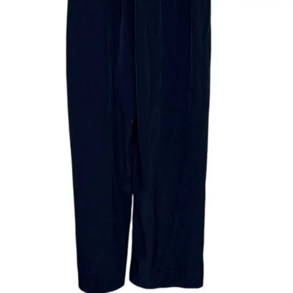 J Crew Sleeveless Satin Effect OnePiece Jumpsuit Elastic Tie Waist Pocket 6 Blue - Picture 8 of 15